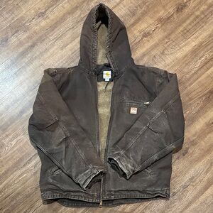 Carhartt J141-DKB XL Vintage Distressed Jacket Carhartt Dark Brown Hooded Jacket